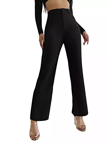 SweatyRocks Women's Elegant High Waist Solid Long Pants Office Trousers Solid Black M