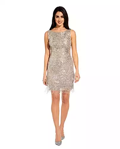 Adrianna Papell Women's Beaded Short Dress, Silver, 4