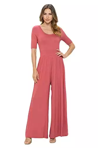 WEST K Women's Casual Wide Leg, High Waist Jumpsuit with Sleeves, Made in USA