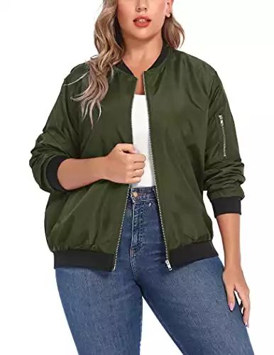 IN'VOLAND Womens Jacket Plus Size Bomber Jackets Lightweight with Pockets Zip Up Quilted Casual Coat Outwear