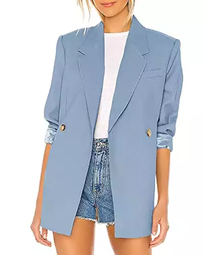 Taodou Womens Casual Blazers Oversized Open Front Peak Collar Buttons Work Office Jacket Blue