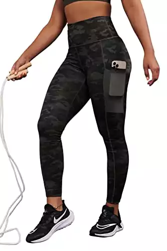 Fabletics Women's On-The-Go PowerHold® High-Waisted Legging, Maximum Compression, Flattering, L, Charcoal Camo