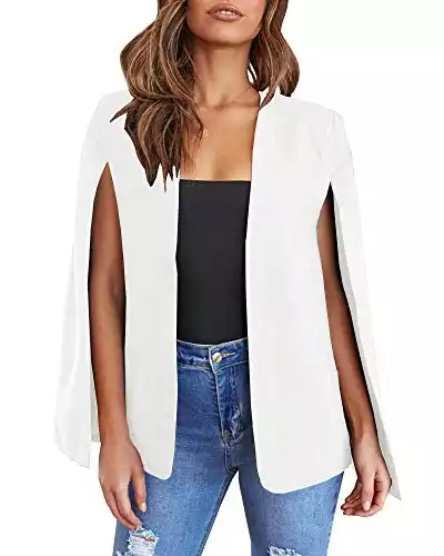 GAMISOTE Womens Cape Blazer Split Sleeve Open Front Casual Jacket Coat Workwear White