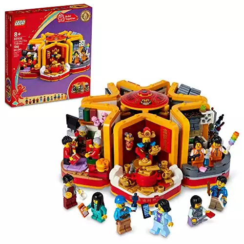 LEGO Lunar New Year Traditions 80108 Building Kit; Gift Toy for Kids Aged 8 and Up; Building Set Featuring 6 Festive Scenes and 12 Minifigures, Including The God of Wealth (1,066 Pieces)