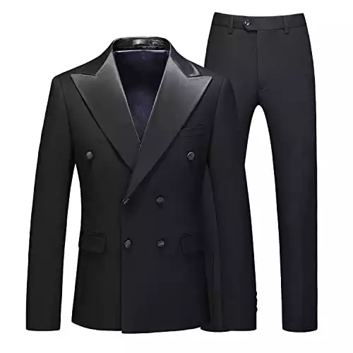 MOGU Mens 3 Piece Double Breasted Suits Slim Fit Black and White Tuxedo for Wedding Dinner Prom Party Blazer 40 / Pants 36 Black