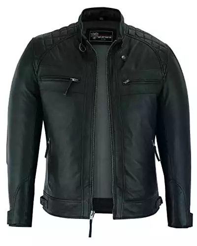 Vance Leathers' Men's Cafe Racer Gatsby Black Waxed Lambskin Motorcycle Leather Jacket(X-Large, Black)