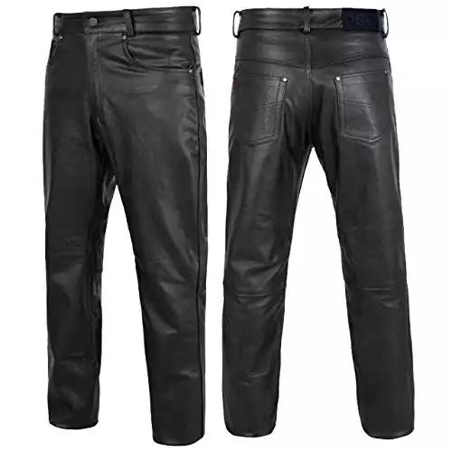 Alpha Cycle Gear Leather Motorcycle Pant for Bikers Rider Moto Sports Real Cowhide Leather for Men (Black, WAIST/36)