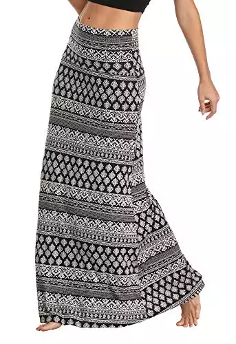 EXCHIC Women’s Bohemian Style Print/Solid Elastic Waist Long Maxi Skirt (XL, 1)